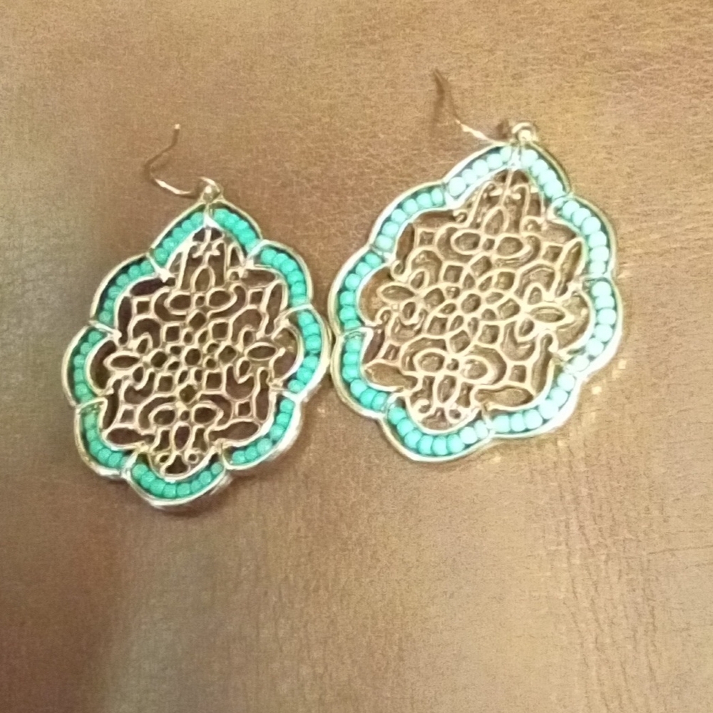 Goldtone and Turquoise Filigree Earrings